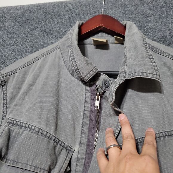 All-Son Chore Jacket Mens L Grey Military Barn Utility Pockets Y2K Grunge - Picture 3 of 16